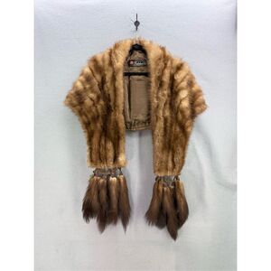 Vintage T. Galistinos Co. Made in Greece Mink Fur Stole Wrap Shawl Fringe Women